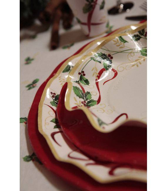 Piatti Piani di Carta a Petalo Natale Ribbon 24 cm