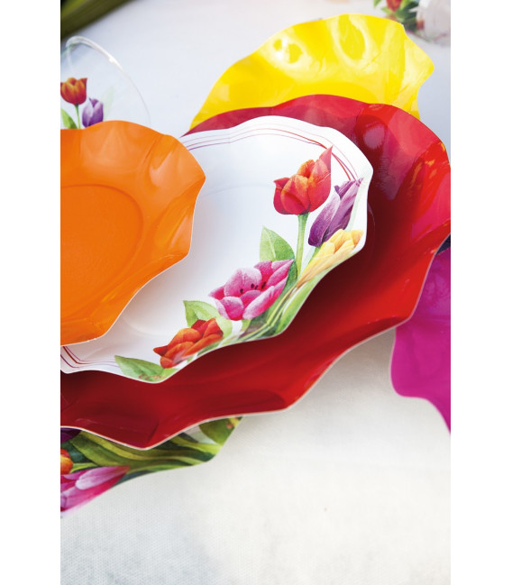 Piatti Piani di Carta a Petalo Tulipani Colorati 21 cm