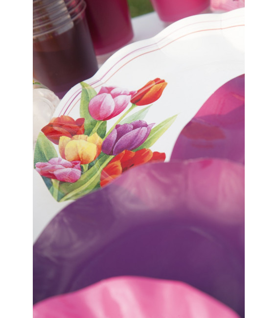 Piatti Piani di Carta a Petalo Tulipani Colorati 21 cm
