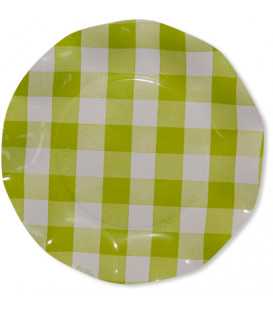 Piatti Piani di Carta Vichy a Quadri Bianco Verde Lime 21 cm