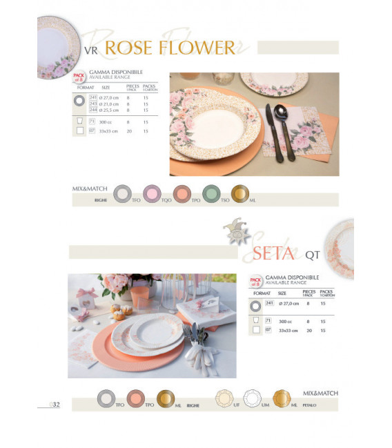 Piatti Piani di Carta a Righe Rose Flower 21 cm