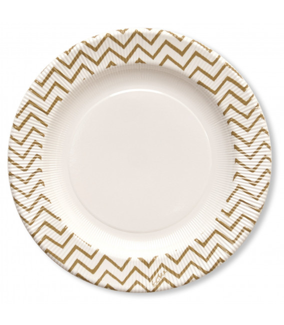 Piatti Piani di Carta a Righe Chevron Oro 21 cm