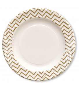 Piatti Piani di Carta a Righe Chevron Oro 21 cm