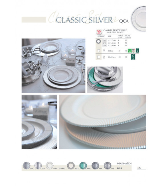 Piatti Piani di Carta a Righe Bordo Argento Classic Silver 21 cm