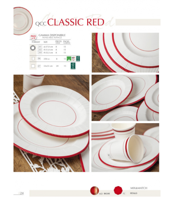Piatti Piani di Carta a Righe Bordo Rosso Classic Red 21 cm