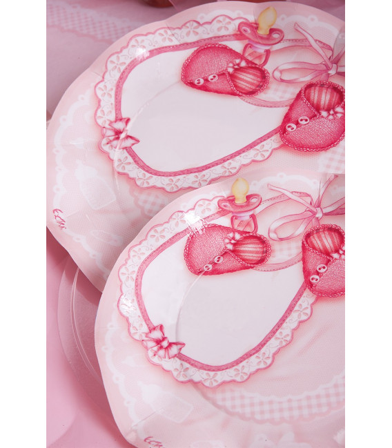 Piatti Piani di Carta a Petalo Baby Rosa 21 cm