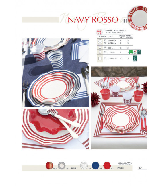 Piatti Piani di Carta a Petalo Navy Rosso 27 cm