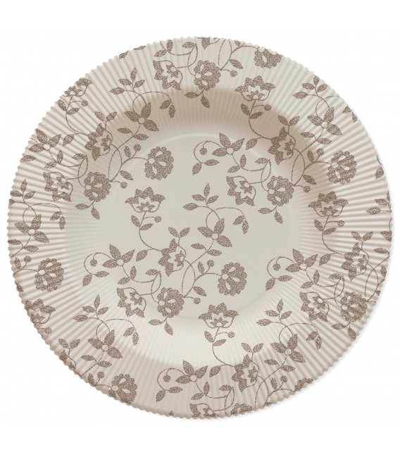 Piatti Fondi a Righe Compostabili Natura Taupe 25,5 cm