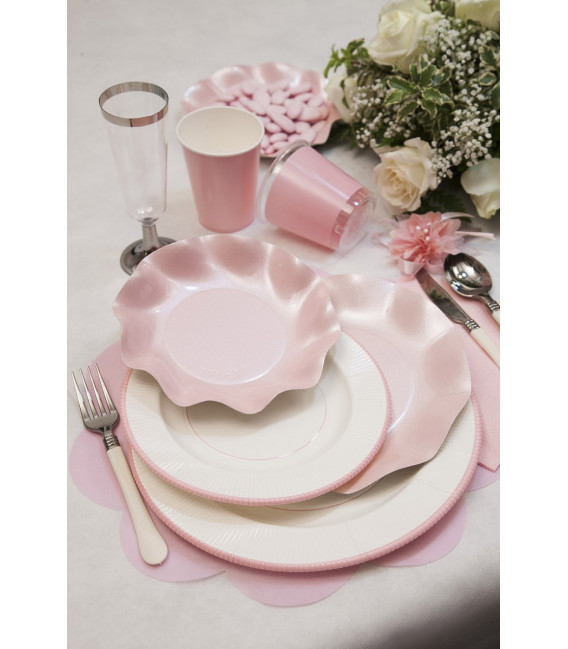 Piatti Piani di Carta a Righe Bordo Rosa Classic Pink 21 cm