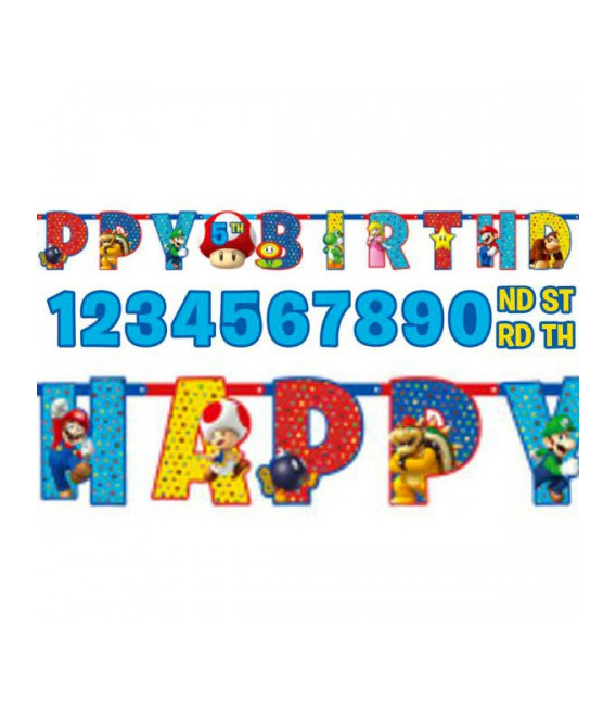 Festone snodabile Happy Birthday personalizzabile 190 x 18 cm Supermario 1 pz
