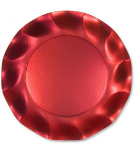 Piatti Piani di Carta a Petalo Rosso Metallizzato Satinato 21 cm