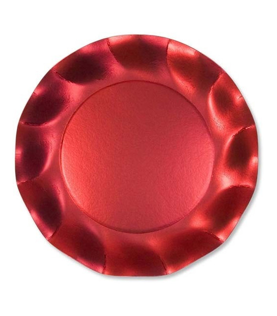Piatti Piani di Carta a Petalo Rosso Metallizzato Satinato 21 cm