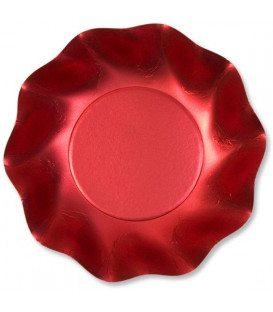 Piatti Fondi di Carta a Petalo Rosso Metallizzato Satinato 18,5 cm