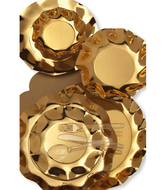 Piatti Piani di Carta a Petalo Oro Metallizzato Lucido 24 cm