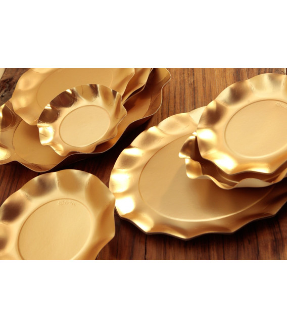 Piatti Piani di Carta a Petalo Oro Metallizzato Satinato 24 cm