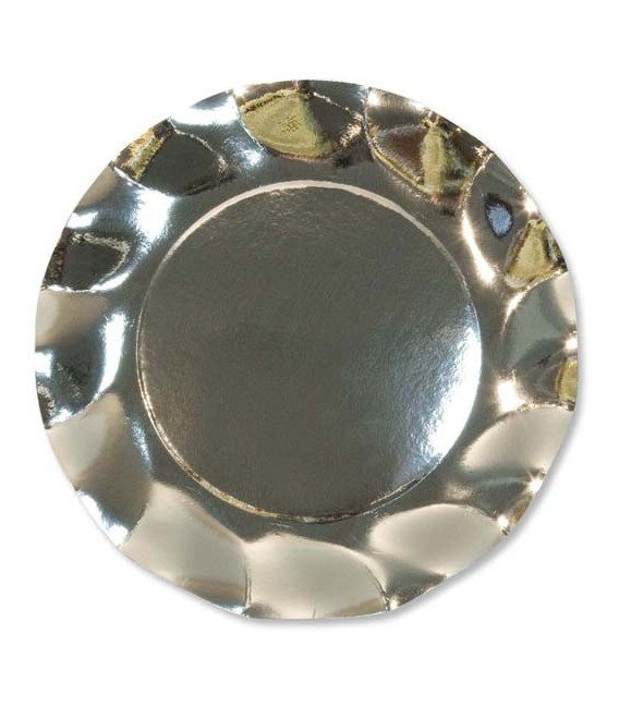 Piatti Piani di Carta a Petalo Argento Metallizzato Lucido 24 cm