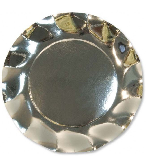 Piatti Piani di Carta a Petalo Argento Metallizzato Lucido 32,4 cm
