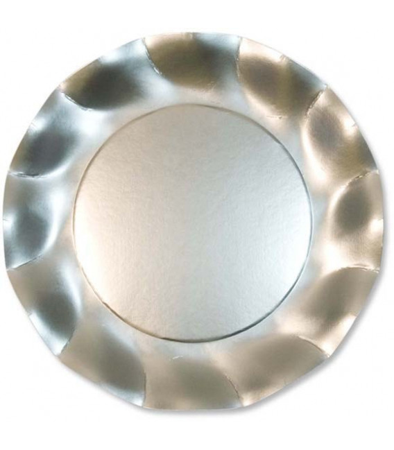 Piatti Piani di Carta a Petalo Argento Metallizzato Satinato 24 cm