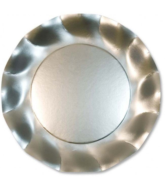 Piatti Piani di Carta a Petalo Argento Metallizzato Satinato 32,4 cm