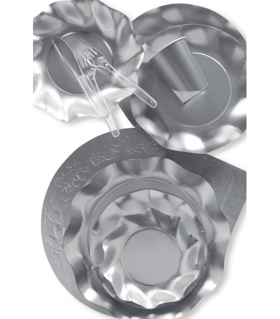 Piatti Fondi di Carta a Petalo Argento Metallizzato Satinato 24 cm