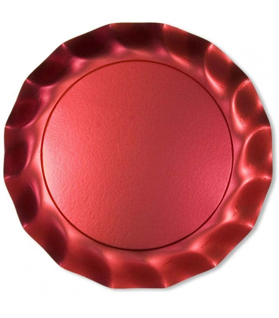 Piatti Piani di Carta a Petalo Rosso Metallizzato Satinato 24 cm