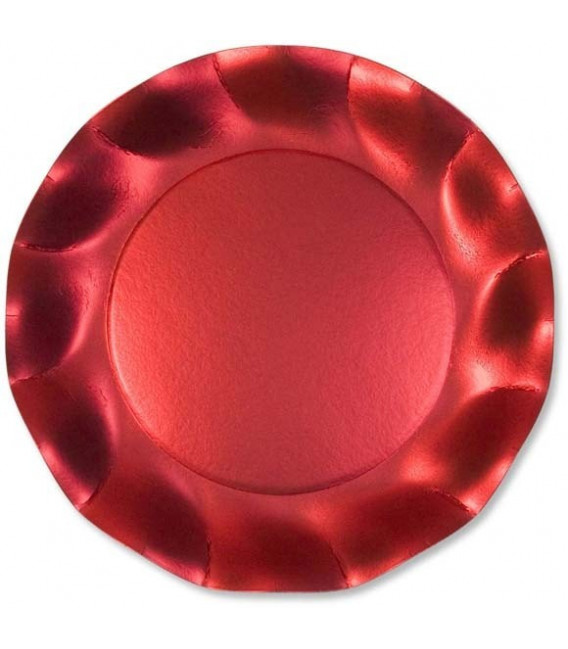 Piatti Piani di Carta a Petalo Rosso Metallizzato Satinato 24 cm