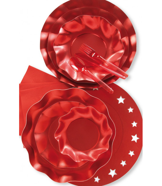 Piatti Piani di Carta a Petalo Rosso Metallizzato Satinato 24 cm