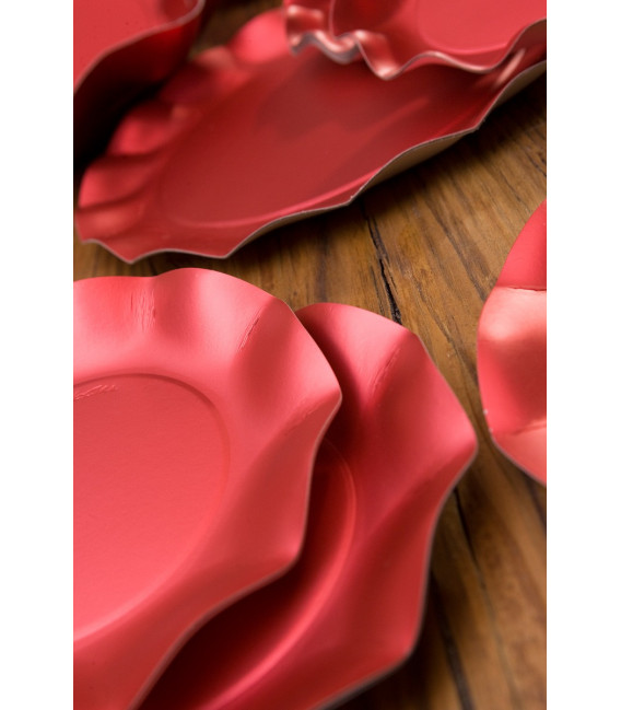 Piatti Piani di Carta a Petalo Rosso Metallizzato Satinato 27 cm