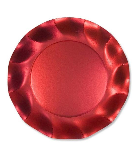 Piatti Piani di Carta a Petalo Rosso Metallizzato Satinato 32,4 cm