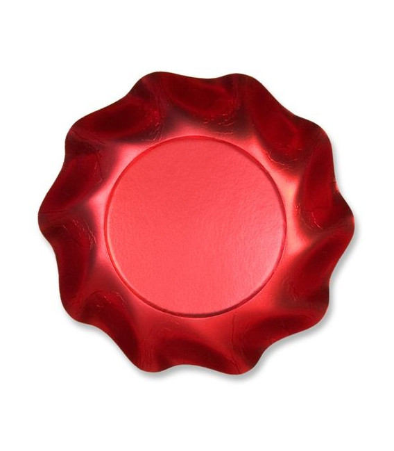Piatti Fondi di Carta a Petalo Rosso Metallizzato Satinato 24 cm