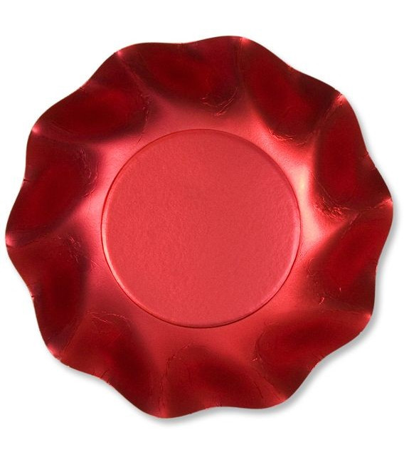 Piatti Fondi di Carta a Petalo Rosso Metallizzato Satinato 24 cm