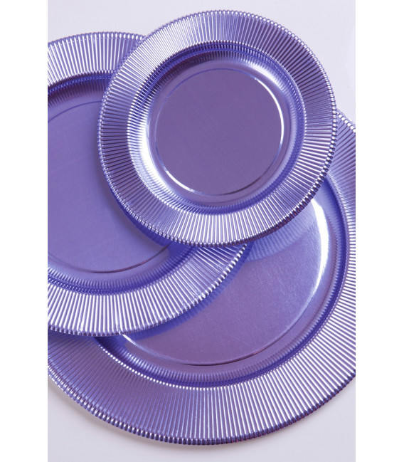 Piatti Piani di Carta a Righe Lavanda Metallizzato 32,4 cm