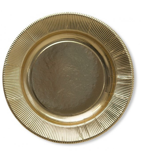 Piatti Piani di Carta a Righe Oro Metallizzato Lucido 27 cm