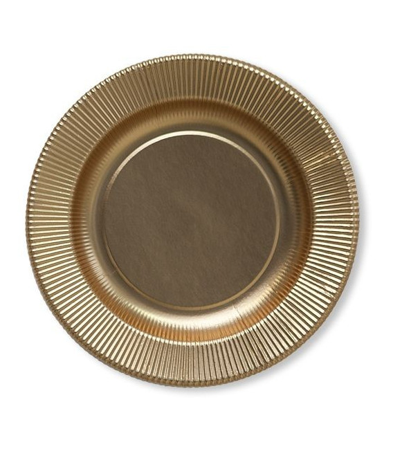 Piatti Piani di Carta a Righe Oro Metallizzato Satinato 27 cm