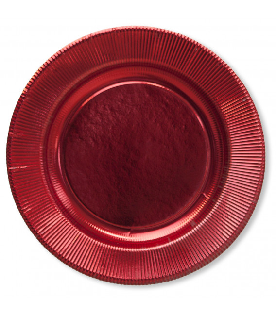 Piatti Piani di Carta a Righe Rosso Metallizzato Lucido 27 cm