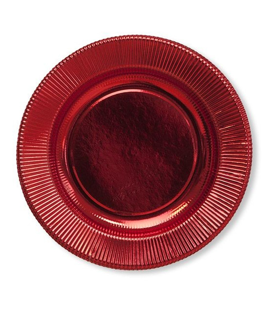 Piatti Piani di Carta a Righe Rosso Metallizzato Lucido 32,4 cm