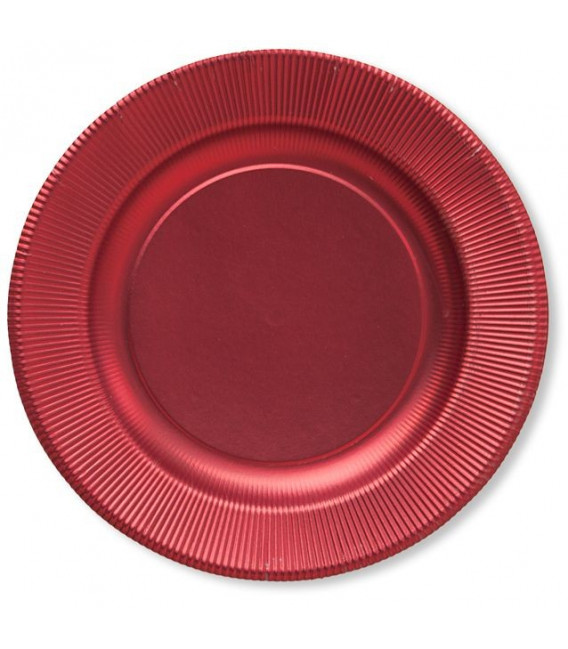 Piatti Piani di Carta a Righe Rosso Metallizzato Satinato 27 cm