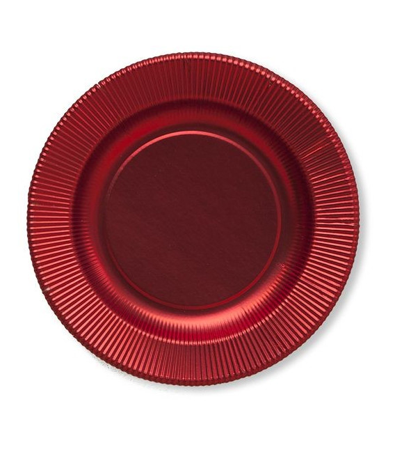 Piatti Piani di Carta a Righe Rosso Metallizzato Satinato 27 cm