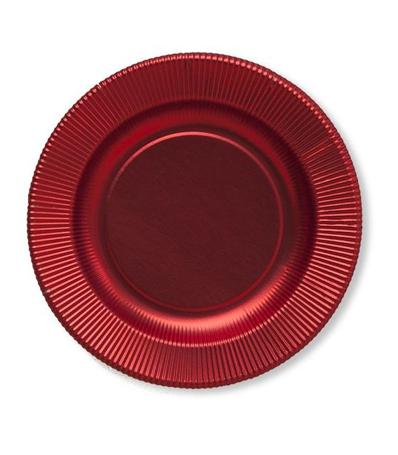 Piatti Piani di Carta a Righe Rosso Metallizzato Satinato 32,4 cm