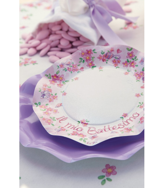 Piatti Piani di Carta a Petalo Battesimo Rosa 27 cm 2 Confezioni