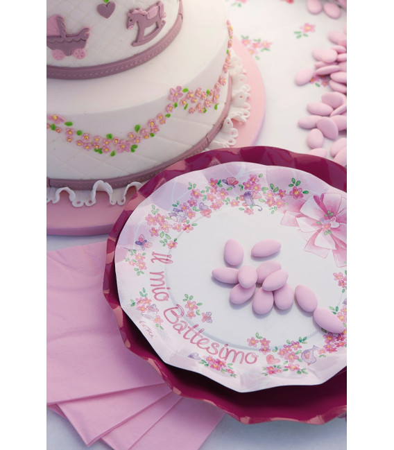 Piatti Piani di Carta a Petalo Battesimo Rosa 27 cm 2 Confezioni