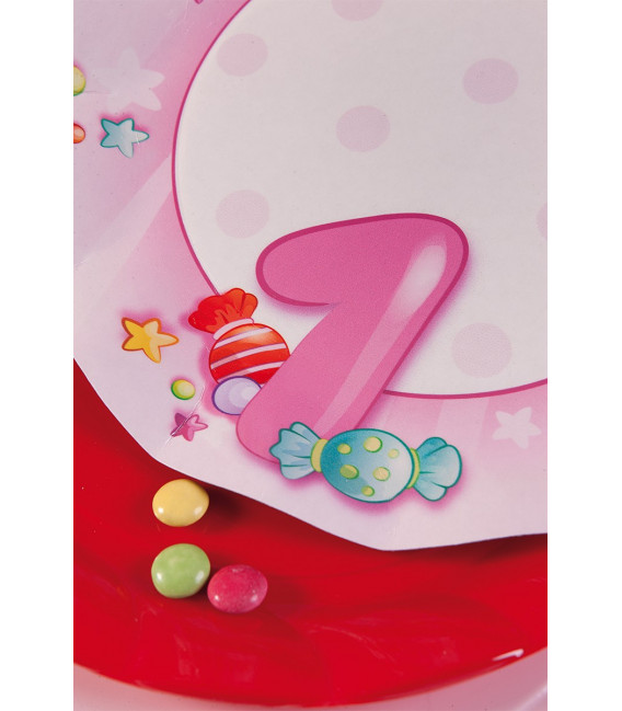 Piatti Piani di Carta Primo Compleanno Rosa 27 cm 2 confezioni