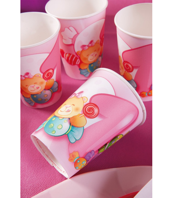 Piatti Piani di Carta Primo Compleanno Rosa 27 cm 2 confezioni