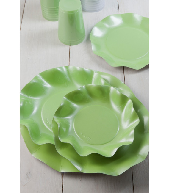 Piatti Fondi di Carta a Petalo Verde chiaro Perlato 24 cm