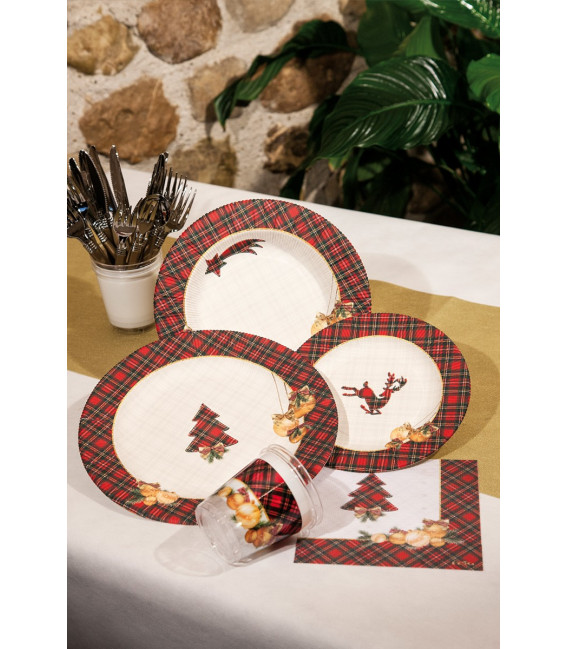 Piatti Fondi di Carta a Righe Natale in Scozia 25,5 cm 2 confezioni