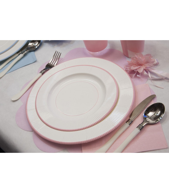 Piatti Piani di Carta a Righe Bordo Rosa Classic Pink 27 cm