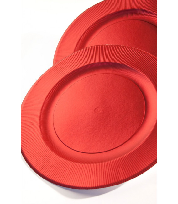 Piatti Fondi di Carta a Righe Rosso Metallizzato Satinato 25,5 cm