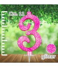 Candelina Fucsia Numero 3 Glitterata