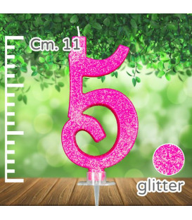 Candelina Fucsia Numero 5 Glitterata