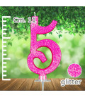 Candelina Fucsia Numero 5 Glitterata